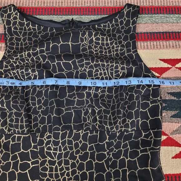Vtg Cache Black Gold Animal Print Sheath Dress Sz 8 Sleeveless Knee Length - Picture 7 of 10